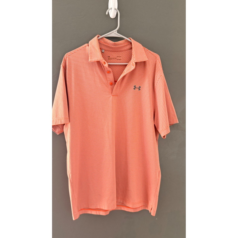 Under Armour Mens HeatGear‎ Striped Performance Polo Shirt Orange Large Loose